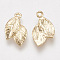 Brass Charms, Cadmium Free & Nickel Free & Lead Free, Real 18K Gold Plated, Leaf, 13x7.5x1.5mm, Hole: 1mm