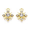Rack Plating Alloy and Rhinestone Pendants, Gear, Cadmium Free & Nickel Free & Lead Free, Light Gold, 14.8x12x3.4~3.8mm, Hole: 1.6mm