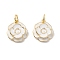 Rack Plating Brass Pendants, with Enamel and Jump Rings, Real 18K Gold Plated, Cadmium Free & Lead Free, Flower, White, 17x15x4mm, Jump Ring: 6x1mm, 4mm Inner Diameter