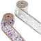 2Rolls 2 Colors Gemstone Chips Iron On Applique Metal Chain Sewing Accessories, for Clothes Bag Shoes Wedding Party Decoration, Violet & White, Mixed Color, 35x4mm, 50cm/roll, 1roll/color