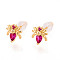 Brass Micro Pave Cubic Zirconia Stud Earrings, Long-Lasting Plated, Spider, Nickel Free, Real 18K Gold Plated, 7.5x8mm, Pin: 0.7mm