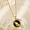 Stylish Stainless Steel Enamel Enamel Pendant Necklaces, with Cable Chain for Women, Flat Round with Prayer Sign, Black, 17.72 inch(45cm)