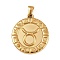 304 Stainless Steel Pendants, Ion Plating(IP), Flat Round with Constellation, Golden, Taurus, 28x25x2.5mm, Hole: 4.5x3.5mm
