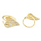 Clear Cubic Zirconia Heart Leaf Open Cuff Ring, Brass Jewelry for Women, Nickel Free, Real 18K Gold Plated, US Size 7 1/2(17.7mm)