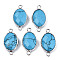 Synthetic Turquoise Links/Connectors, Platinum Tone Brass Edge, Faceted Oval, 27.5x14~15x6mm, Hole: 2mm
