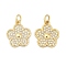 Brass Micro Pave Cubic Zirconia Pendants, Cadmium Free & Lead Free, Flower, with Jump Ring, Real 18K Gold Plated, 15x13.5x2.5mm, Hole: 3mm