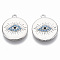 Brass Micro Pave Cubic Zirconia Pendants, Nickel Free, Flat Round with Eye, Light Blue, Real Platinum Plated, 15.5x13.5x2mm, Hole: 1mm