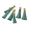 Nylon Tassel Big Pendants, with Iron Findings, Golden, Sea Green, 80x8.5mm, Hole: 5x6.5mm