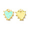 Rack Plating Brass Enamel Pendants, with Jump Ring, Lead Free & Cadmium Free, Heart Charm, Real 18K Gold Plated, Aquamarine, 19x18x3mm, Hole: 3.5mm