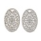 Long-Lasting Plated Brass Filigree Pendants, Oval Charms, Cadmium Free & Nickel Free & Lead Free, Platinum, 15x9.5x0.3mm, Hole: 1.5mm
