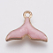 Zinc Alloy Enamel Pendants, Whale Tail Shape, Golden, Pink, 15x18x3mm, Hole: 1.5mm
