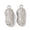 Brass Pendants, Nickel Free, Peanut Charm, Real Platinum Plated, 16.5x7mm, Hole: 1mm