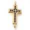 Brass Pave Black Cubic Zirconia Connector Charms, Religion Cross Links, Real 16K Gold Plated, 20.5x10x3mm, Hole: 1.2mm