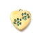 304 Stainless Steel Rhinestone Pendants, Ion Plating(IP), Heart with Paw Print Charm, Real 14K Gold Plated, Indicolite, 15.5x15x2mm, Hole: 1.4mm