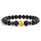 Round Natural Amber Beaded Stretch Bracelets for Women Men, with Frosted Black Onxy Beads
