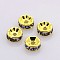 Brass Rhinestone Spacer Beads, Grade A, Straight Flange, Golden Metal Color, Rondelle, Tanzanite, 6x3mm, Hole: 1mm