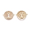 Brass Micro Pave Cubic Zirconia Links connectors, Flat Round with Tree of Life, Clear, Golden, 16x20x3mm, Hole: 1mm