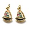 Brass Enamel Charms, Long-Lasting Plated, Real 18K Gold Plated, with Jump Ring, Sailboat, Colorful, 15x10x1.6mm, Hole: 2.6mm