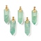 Faceted Natural Fluorite Pointed Pendants, Openable Perfume Bottle, with Golden Tone Brass Findings, Bullet, 46~47x13~14x11~12mm, Hole: 4.5mm, capacity: 1ml(0.03 fl. oz)