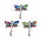 Alloy Links Connectors, with Glass Seed Beads and Sapphire Rhinestone, Antique Silver, Dragonfly, Colorful, 20x18x4mm, Hole: 1.6mm