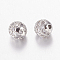 Brass Micro Pave Cubic Zirconia Beads, Round, Nickel Free & Lead Free & Cadmium Free, Clear, Platinum, 4mm, Hole: 0.7mm