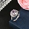 925 Sterling Silver Pave Cubic Zirconia Finger Rings, Real Platinum Plated, Round, US Size 7 1/2(17.7mm), Round: 13mm