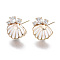 Brass Micro Pave Clear Cubic Zirconia Stud Earring Findings, with Enamel and Loop, Shell, Real 18K Gold Plated, 11.5x10mm, Hole: 1mm, Pin: 0.8mm