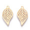 Rack Plating Brass Filigree Pendants, Long-Lasting Plated, Leaf Charms, Cadmium Free & Nickel Free & Lead Free, Light Gold, 19x10x0.4mm, Hole: 1mm