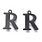 304 Stainless Steel Charms, Laser Cut, Alphabet, Electrophoresis Black, Letter.R, 12x9x0.8mm, Hole: 1mm