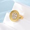 Brass Micro Pave Cubic Zirconia Cuff Rings, Round, Cadmium Free & Lead Free, Rack Plating, Long-Lasting Plated, Golden, 19x17mm