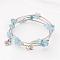 Three Loops Natural Aquamarine Beaded Wrap Bracelets, with Brass Tube Beads and Tibetan Style Om Symbol Pendants, 55mm