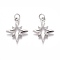 Brass Micro Pave Clear Cubic Zirconia Pendants, Long-Lasting Plated, Star, Real Platinum Plated, 15x12x2mm, Hole: 2mm