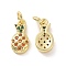 Brass Micro Pave Cubic Zirconia Charms, Cadmium Free & Nickel Free & Lead Free, with Jump Ring, Real 18K Gold Plated, Pineapple, Colorful, 13.5x6.5x3mm, Jump Ring: 5x0.8mm, Inner Diameter: 3.2mm