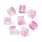Frosted Glass Beads with Golden Glitter Powder, Two Tone, Cube, Hot Pink, 8x8x8mm, Hole: 1.5mm