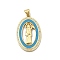 Brass Micro Pave Clear Cubic Zirconia Pendants, Cadmium Free & Lead Free, with Synthetic Blue Turquoise, Real 18K Gold Plated, Goddess, 32.5x20.5x3mm, Hole: 4x3.5mm