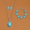 Oval Alloy with Synthetic Turquoise Pendant Necklaces & Dangle Earrings & Link Bracelets Sets, Antique Silver, Dark Turquoise, 19.29 inch(490mm)