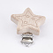 Beech Wood Baby Pacifier Holder Clips, with Iron Clips, Star, Platinum, BurlyWood, 52x44x18.5mm, Hole: 3.5x6mm