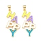Brass Enamel Pendants, Long-Lasting Plated, Real 18K Gold Plated, Word HAPPY, Colorful, 35x16.5x2mm, Hole: 3x5mm