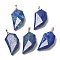 Natural Lapis Lazuli Pendants, Lover Half Heart Stone Faceted Charms with Platinum Brass Snap on Bails, 39x21x8.5mm, Hole: 4x3.5mm
