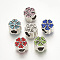 Alloy Rhinestone European Beads, Large Hole Beads, Flower, Antique Silver, Mixed Color, 10.5x11x9.5mm, Hole: 5mm