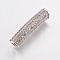 Brass Micro Pave Cubic Zirconia Tube Beads, Tube, Clear, Platinum, 26.5x5mm, Hole: 2.5x3mm
