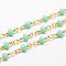 Handmade Glass Beaded Chains, with Spool, Unwelded, Faceted Rondelle, Imitation Jade, with Brass Findings, Golden, Turquoise, 4mm, about 32.8 Feet(10m)/roll