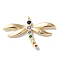 Colorful Glass Pendants, with Brass Findings, Dragonfly Charm, Real 18K Gold Plated, 20.5x30.5x2.5mm, Hole: 1.2mm
