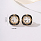 Square Alloy Clip-on Earrings, Golden, with Rhinestone, Black, 20x20mm