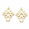 Brass Filigree Pendants, Nickel Free, Real 18K Gold Plated, Cross, 28x21x1mm, Hole: 1mm