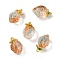 Transparent Glass Pendants, Strawberry, with Golden Alloy Enamel Findings, Two Tone, Sandy Brown, 18x12x10.5mm, Hole: 1.5mm