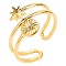201 Stainless Steel Sun & Star Open Cuff Ring for Women, Golden, US Size 8(18.1mm)