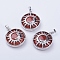 Natural Red Jasper Pendants, with Brass Findings, Flat Round with Sun & Moon, Platinum, 31x27.5x8mm, Hole: 5x7mm