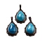 Natural Banded Agate Teardrop Pendants, Red Copper Tone Brass Charms, Dyed & Heated, 28.5x20.5x7mm, Hole: 8x5mm