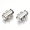2-Strands Brass Magnetic Slide Lock Clasps, 4-Hole, Tube, Platinum, 15x10.5x6.5mm, Hole: 1.5mm